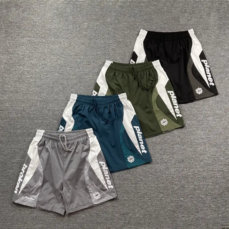 Broken Planet European and American High Street Fashion Brand Letter Logo Embroidery Color-Blocking Woven Casual Shorts for Men