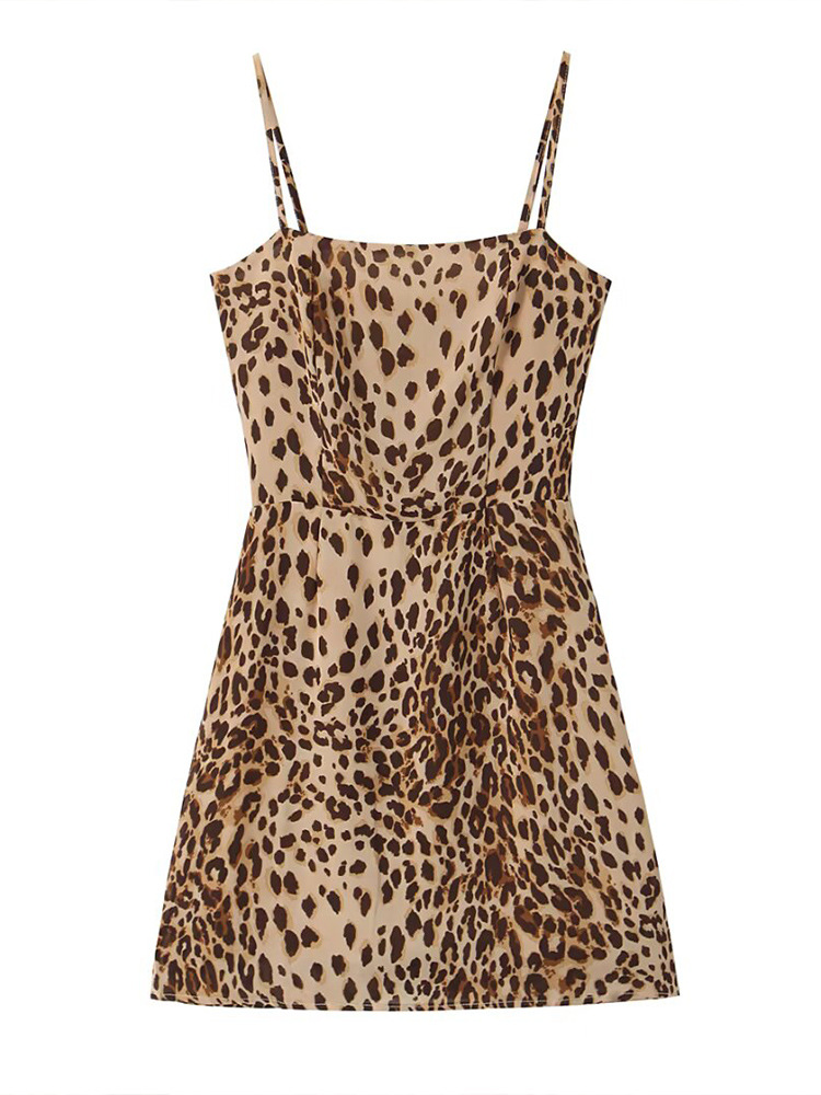 2025 New Summer Women's Clothing, Stylish and Fashionable, French Retro Niche Sexy Leopard Print Mini Suspender Dress