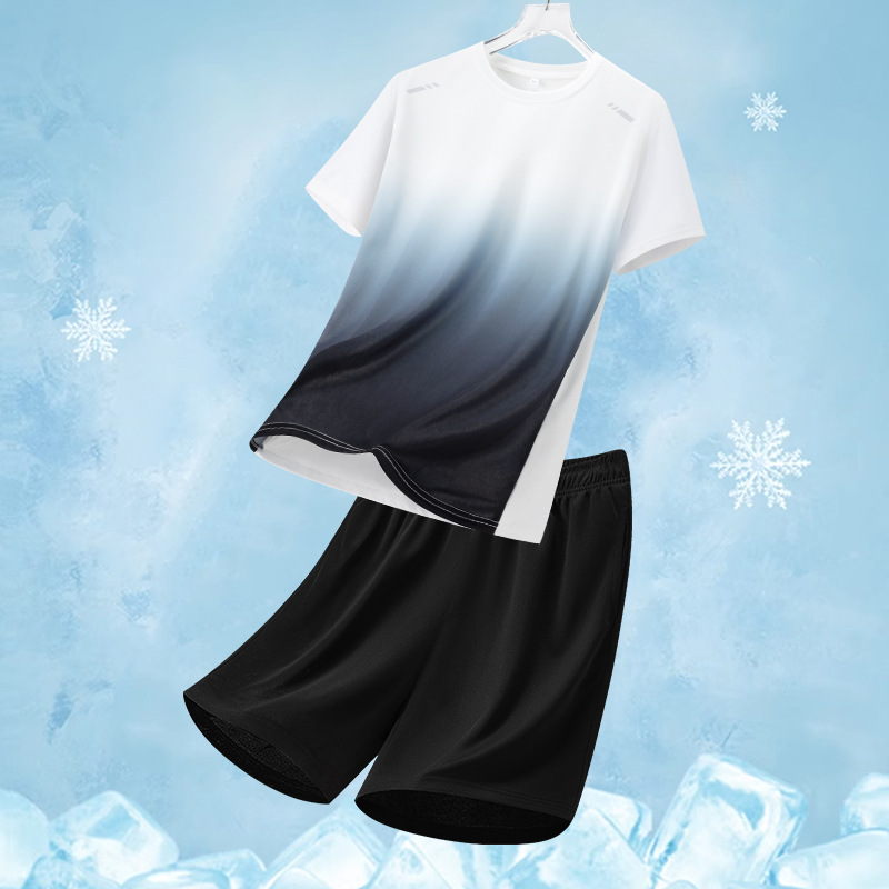 Sports Suit for Men, Summer Running and Fitness Loose Quick-Drying Clothing, T-Shirt Two-Piece Set, Short-Sleeved Shorts, Football Training Suit