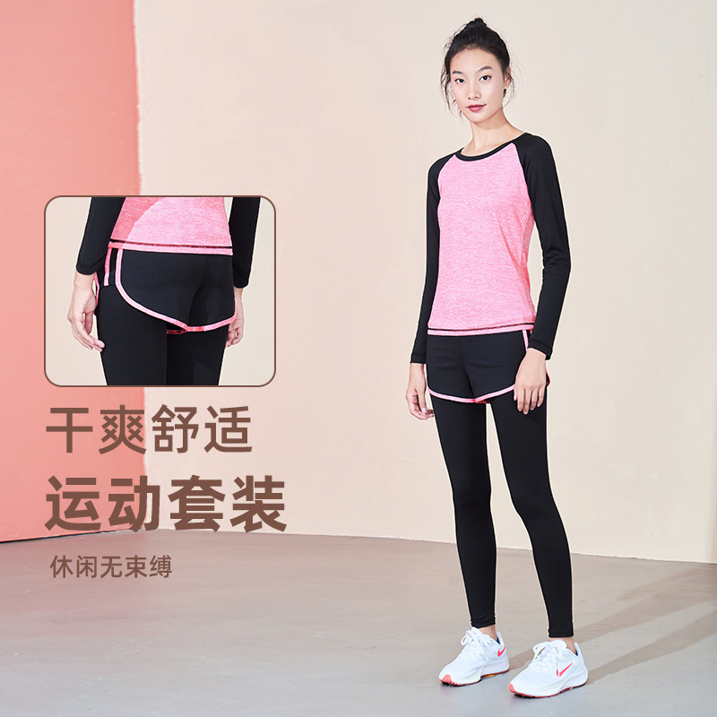 Sports Suit Women's Fitness Long-Sleeved Pants Two-Piece Set Yoga Running Training Fitness Breathable Quick-Drying High Elastic Tight