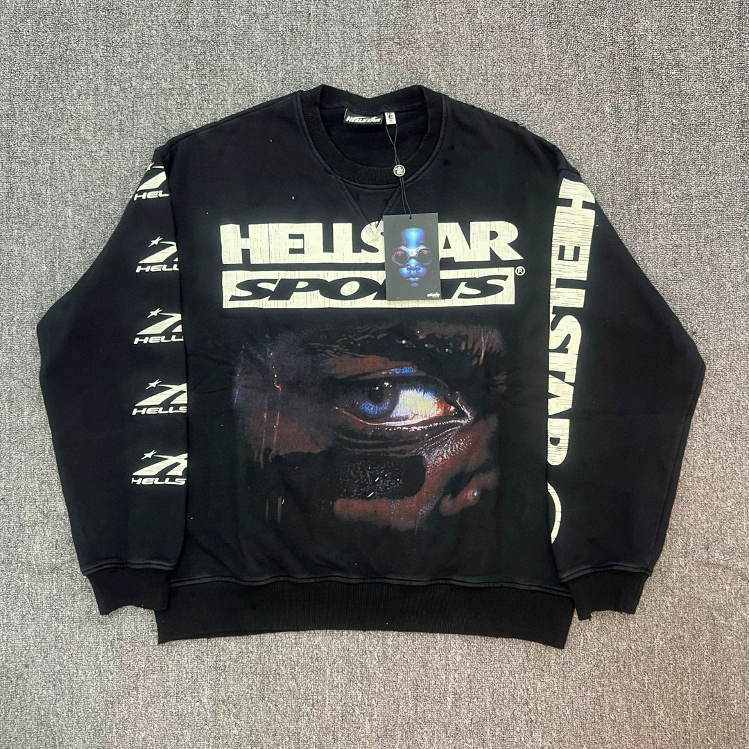 Hellstar Studios Sports 96 Crewneck Hoodie, washed and worn hoodie