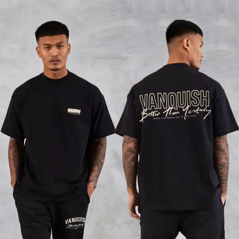 VANQUISH summer new men's oversized T-shirt cotton round neck casual short sleeve gym running training T-shirt