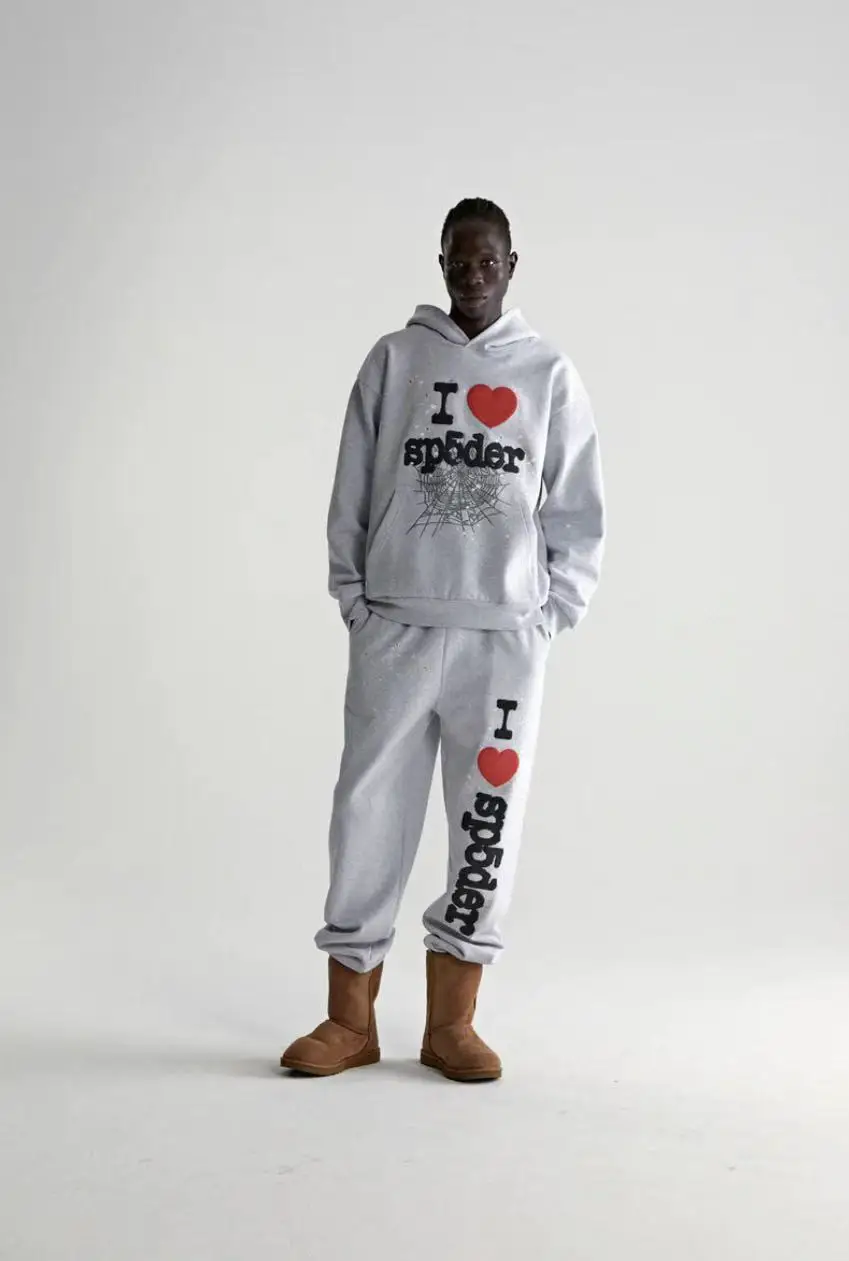 Sp5Der 555555 Spider Web Heart Foam Print Sweatshirt Sweatshirt Fashion Trendy Sweatpants Suit