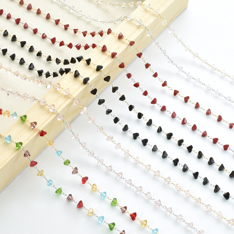 DIY jewelry accessories multi-color triangle crystal chain color sealing oil copper chain necklace bracelet hairpin tassel accessories