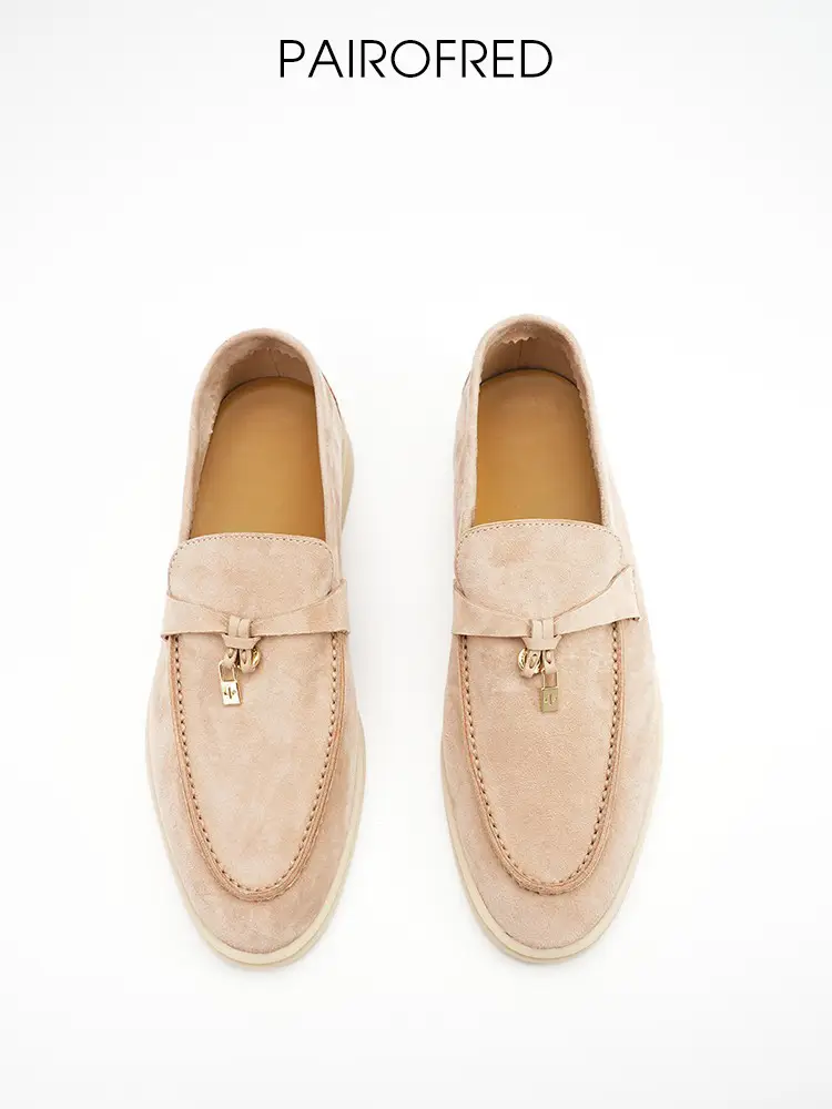 Lp Loafers Women's Genuine Leather Slip-On Beanie Shoes Flats White Bottom Suede Flats Plaid Leather Shoes Lpairow