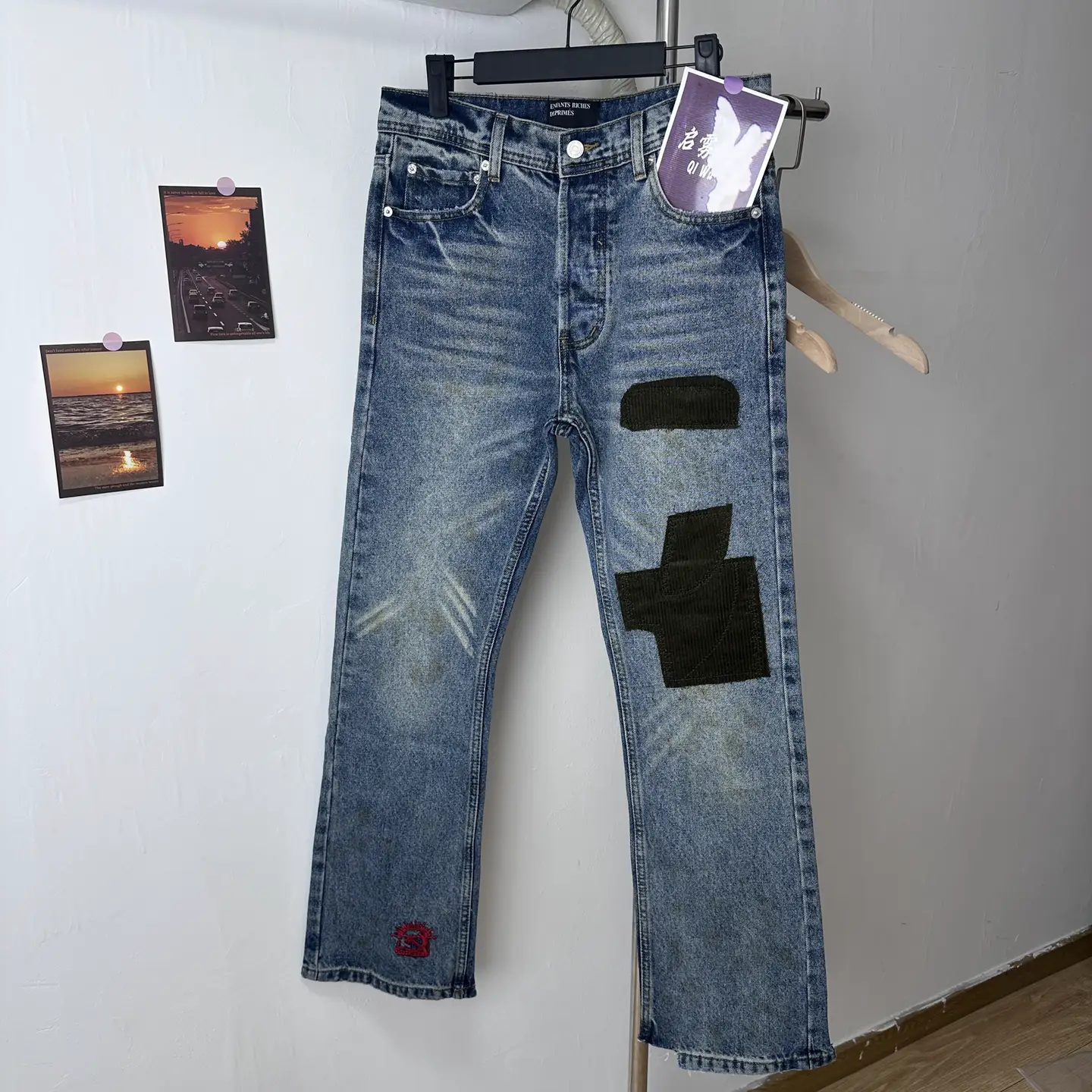In Stock ERD melancholy rich second generation 24fw patch damage corduroy Embroider splash ink wash party pants Denim