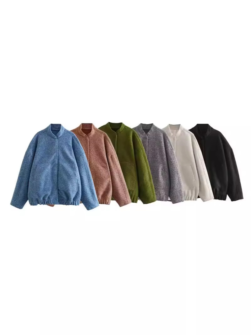 Zatrax-2024 Spring and Autumn European and American-style Women's Pocket Collar Loose Bomber Jacket Coat