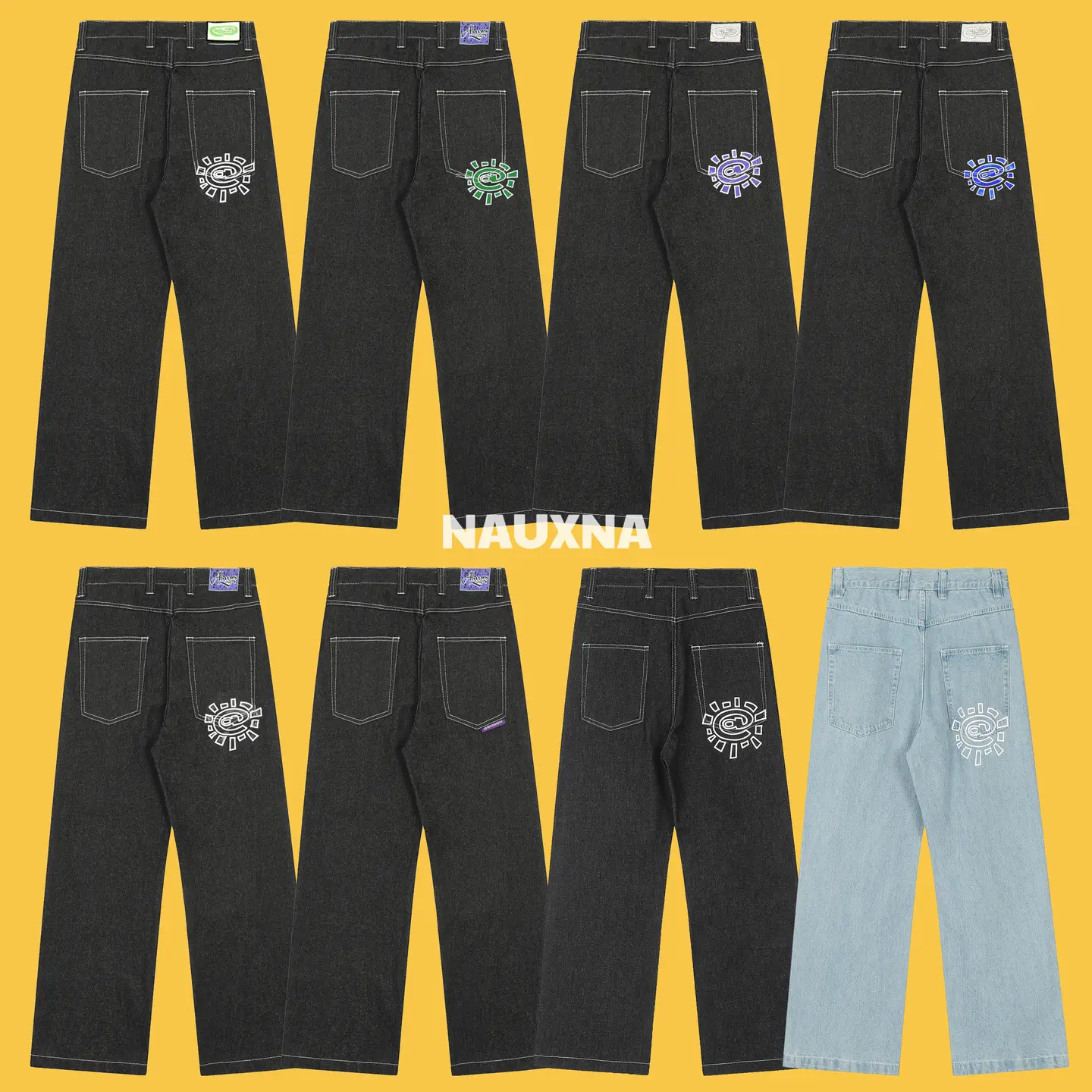 ADWYSD Sun Roll Basic Jeans American Trendy Brand High Street Men's and Women's Loose Casual Washable Straight Pants