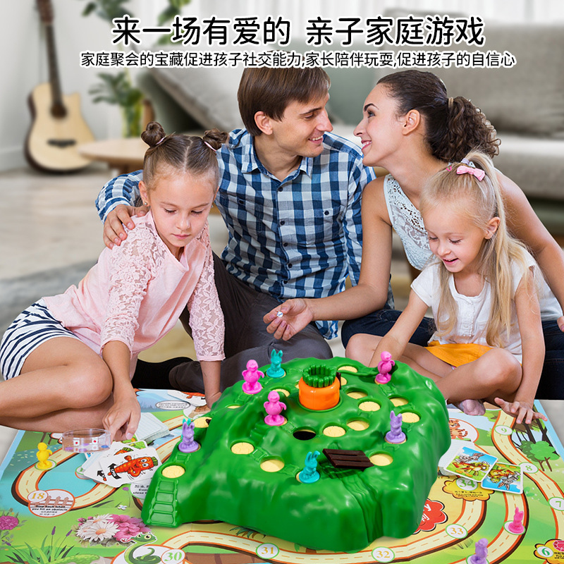 Children's Desktop Toy Tortoise and Hare Race Parent-Child Interactive Trap Card Game Cartoon Rabbit Checkers