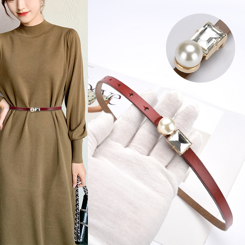 Factory wholesale cowhide retro small belt women multicolor leather decorative thin belt fashion versatile dress waist chain