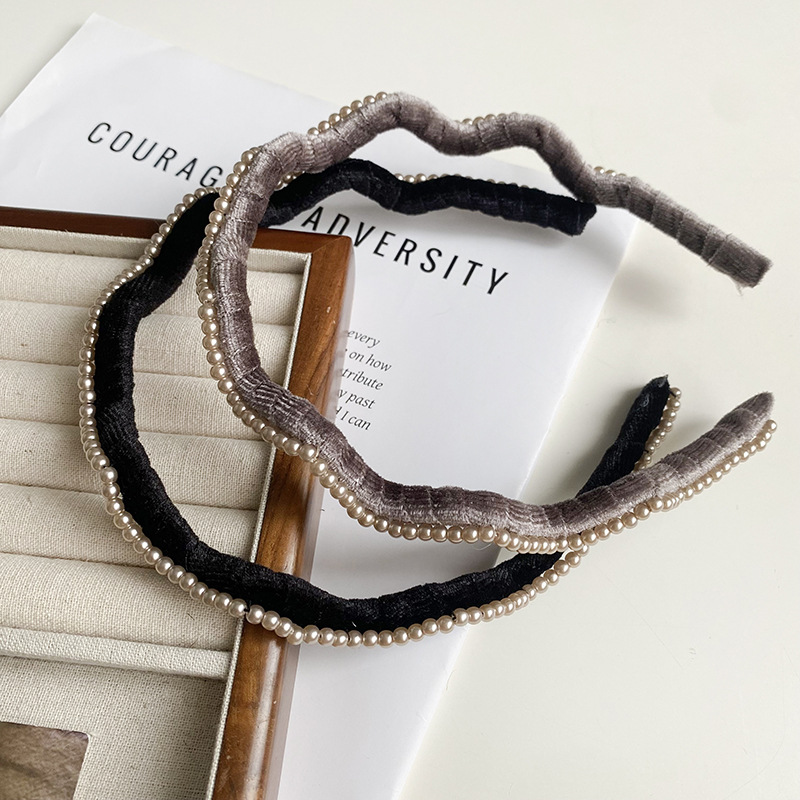 Velvet Wavy Pearl Headband Autumn and Winter New Hairpin Japanese and Korean Simple Elegant Fashion High-End Headband Headwear for Women