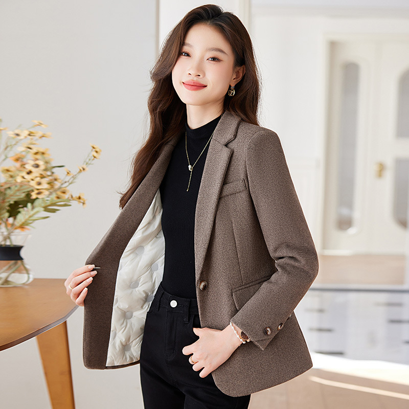 Down Western style British style woolen small suit women's autumn and winter simple small suit fashionable retro coat