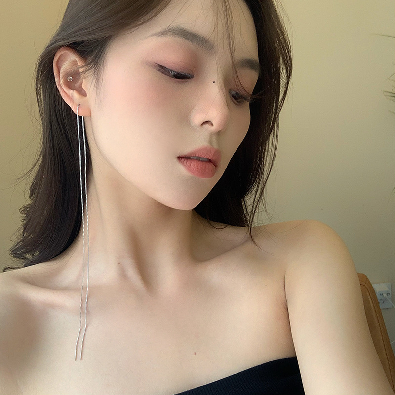 Lengthened Ear Line Women's s925 Sterling Silver Korean Style Minimalism Tassel Earrings ins Long Fashionable Single E0467