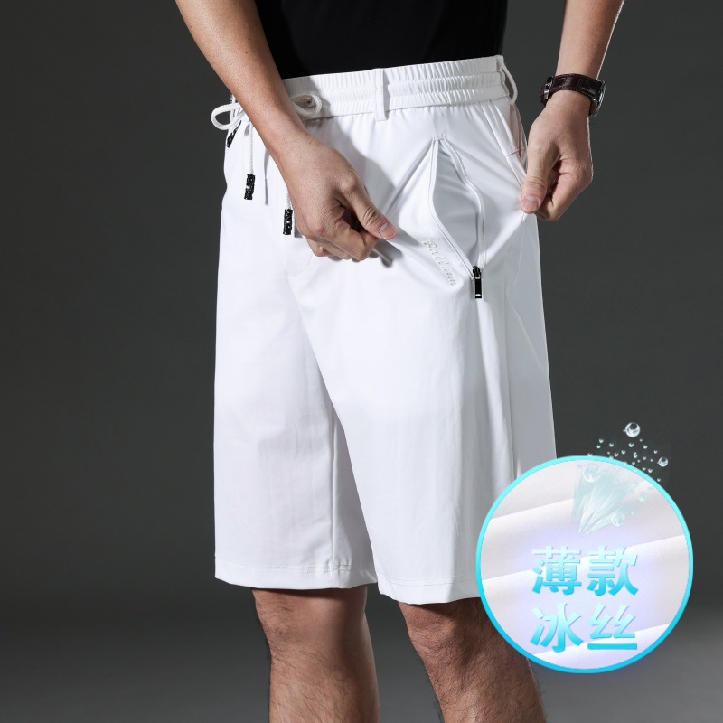 High-grade Ice Silk Workwear Shorts Men's Summer Thin Pants Men's Sports Pants White Quick-drying Large Pants 35