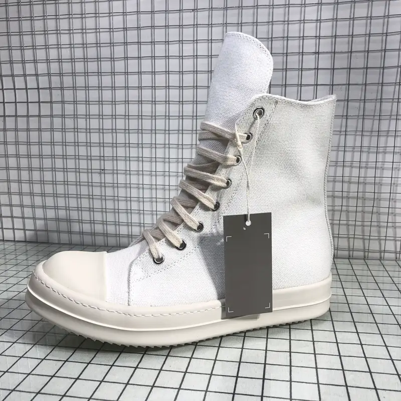 Round Owens Men's Shoes New White Canvas High-Top Casual Shoes Thick-Soled Milk-Scented Zipper Sneakers Short Boots Trendy