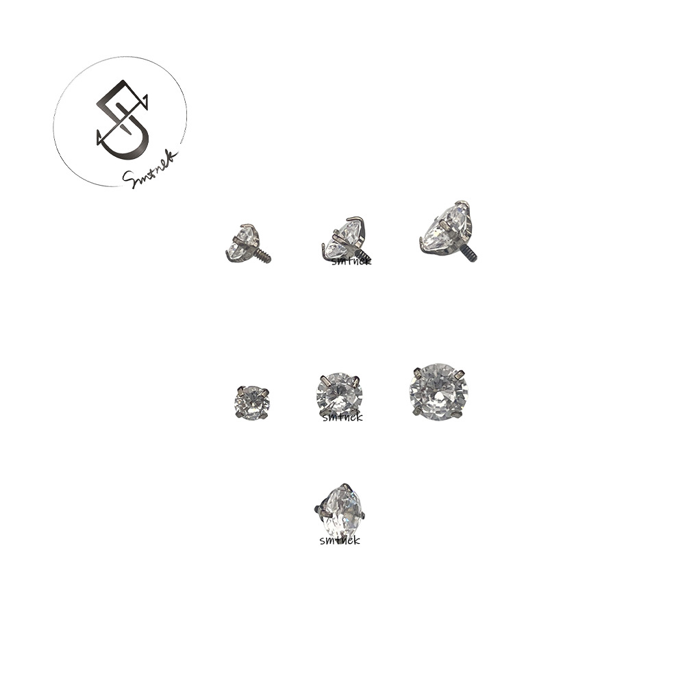 SMTNEK ASTM F-136 titanium alloy four claw zircon lip stud earring drill DIY puncture accessories
