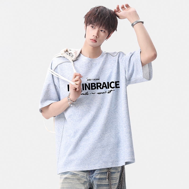 American-Style Street Letter Short-Sleeve T-Shirt for Men, Summer Casual Loose Top for Teenagers and Students, Trendy Brand