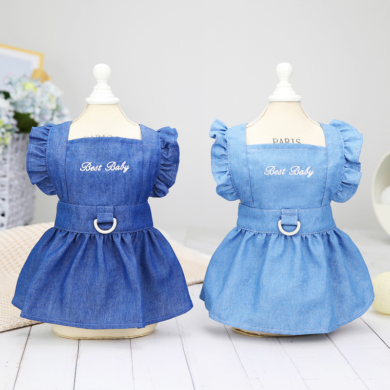 Pet clothing dog clothes cat puppy clothes spring and summer thin dress 22 embroidered letter denim skirt
