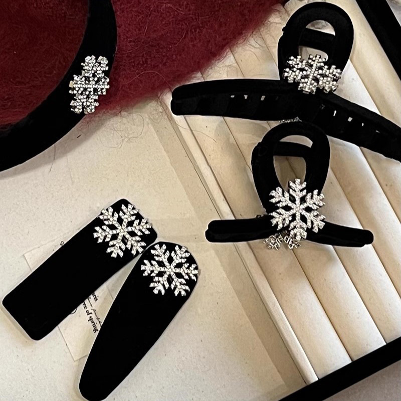 Black velvet snowflake hairpin autumn and winter elegant clip high-grade BB clip side clip headdress headband female 2023 New