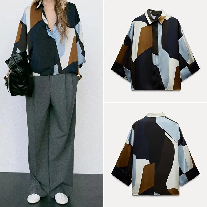 Spring new women’s clothing: simple, textured printed blouse