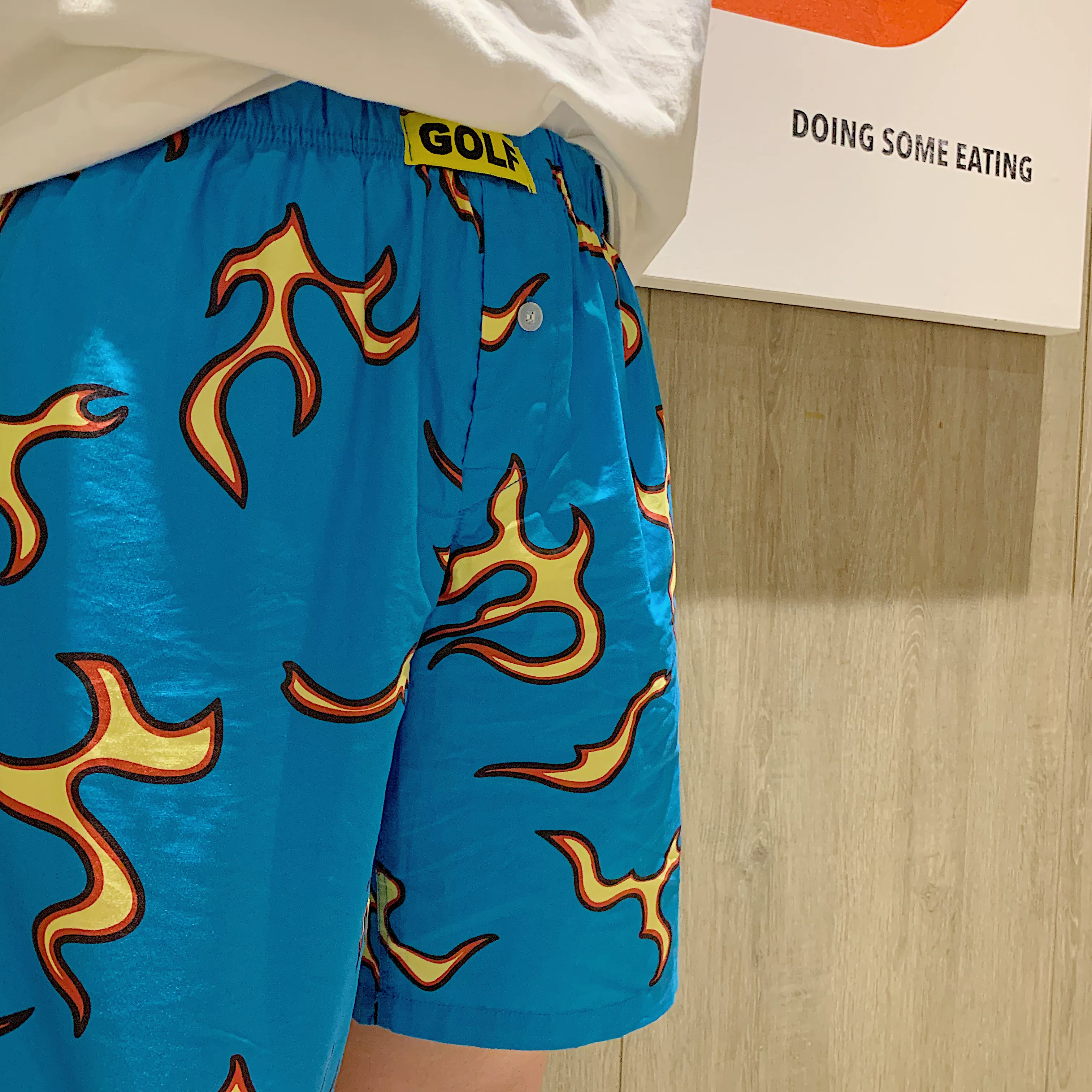 Golf Wang Blue Fire Shorts Blue Flame Shorts Summer Hip-Hop Skateboard Beach Shorts ins Foto QC de TAOBAO na Qualit.ly