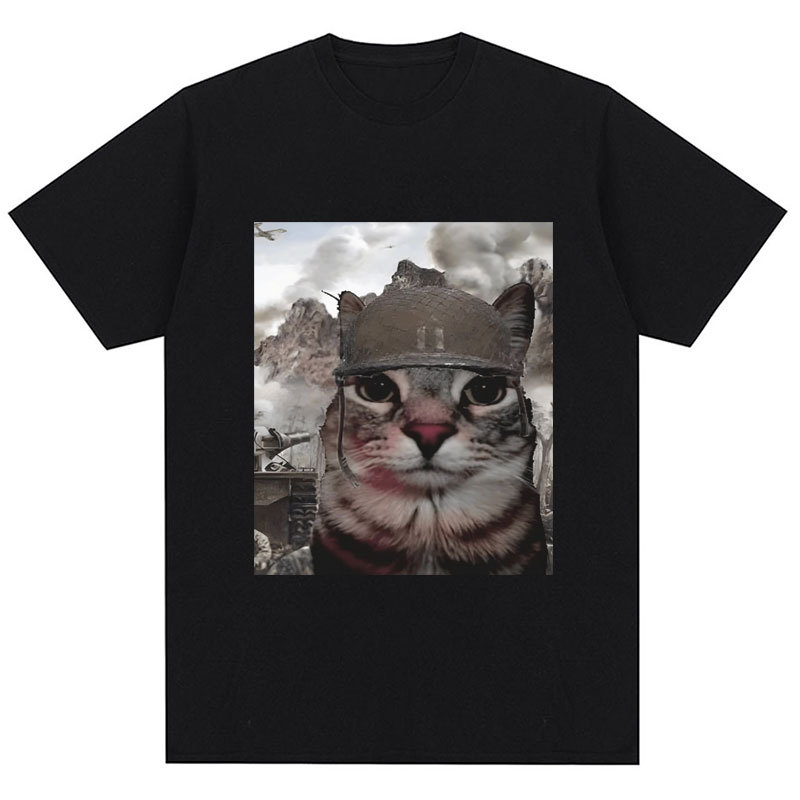 Thousand Size Gaze Cat Funny Terrier T-Shirt Humorous Style Vintage high quality T-Shirt Casual Cotton Street Clothing for Men and Women