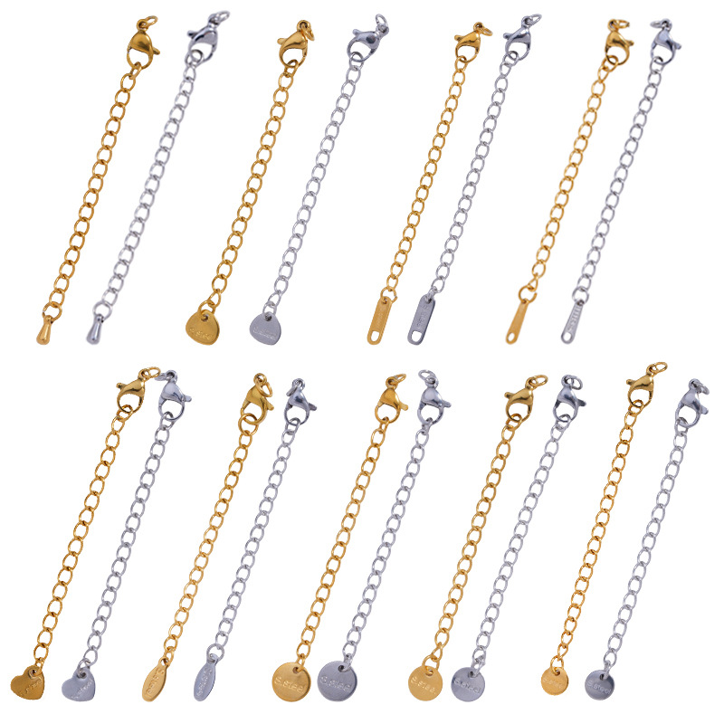 Wholesale Color-Preserving 5cm Stainless Steel Tail Chain Lobster Clasp Set Necklace Bracelet Extension Chain DIY Jewelry Accessories