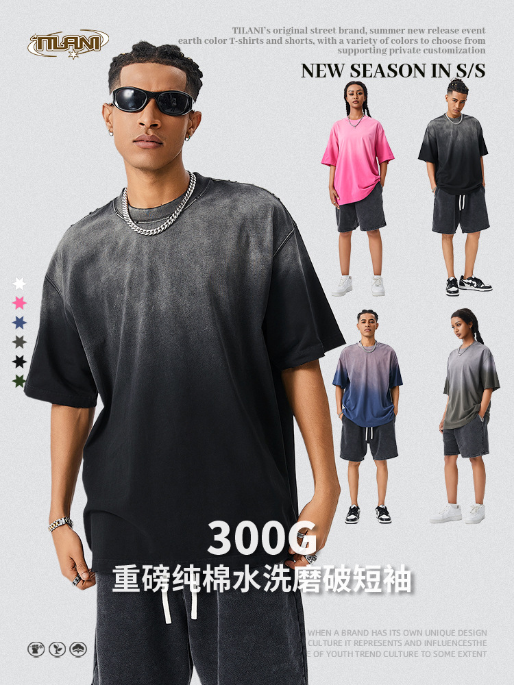 TILANI Men's Summer Miniscuit Short-Sleeved T-Shirt Men's Gradient Half-Sleeved Loose Top Contrast Tie-Dye Short-Sleeved T-Shirt