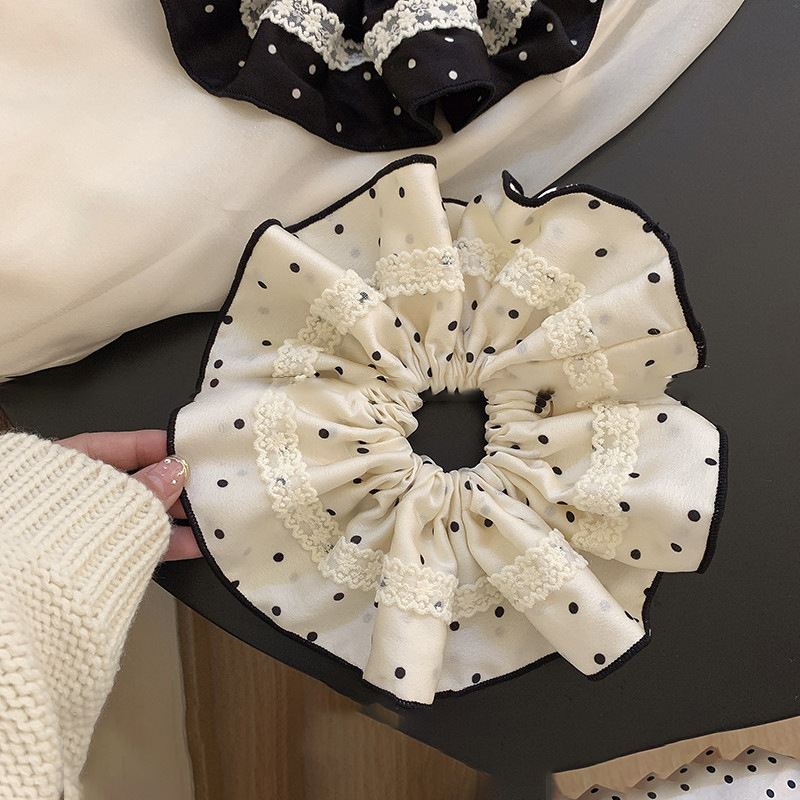 Fabric Satin Wave Dot Lace Large Intestine Hair Ring Retro Gentle Elegant Hair Rope Fashion High-end Hair Accessories for Women