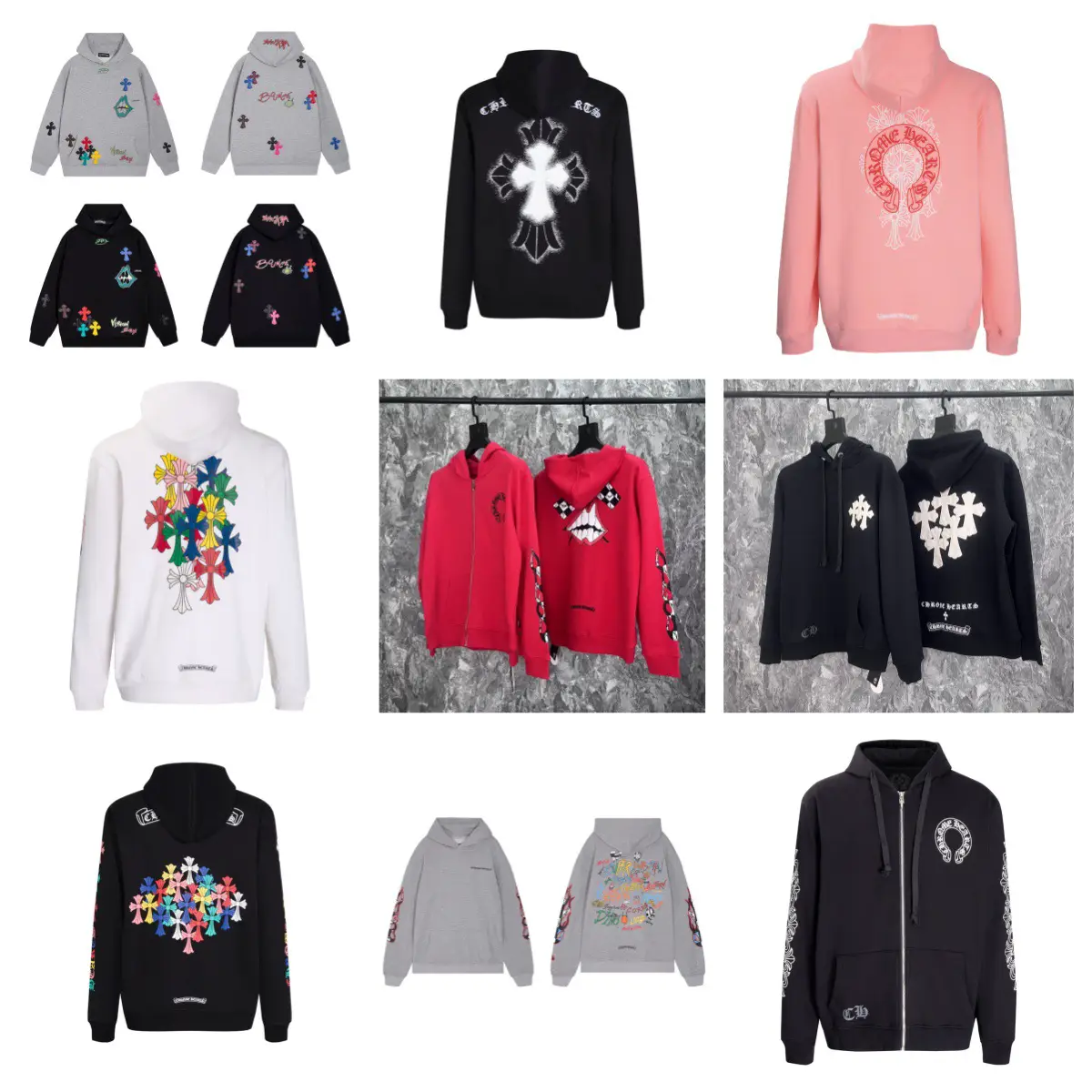 Foreign Trade Trendy Brand Chrome Heart Pure Cotton Terry Loose Casual Hooded Sweatshirt Ready for Sale