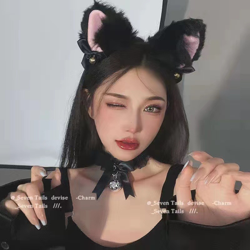 Japanese Cute Plush Cat Ear Headband Headband Bow Bell Buckle Hair Card Lolita Cat Ear Headband