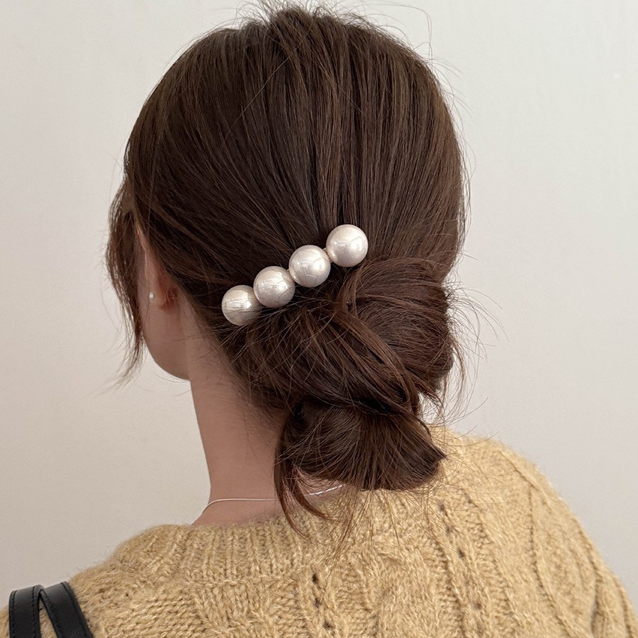 New high-end feeling big pearl hair clip spring clip simple temperament hair accessories side clip three-dimensional top clip hair accessories