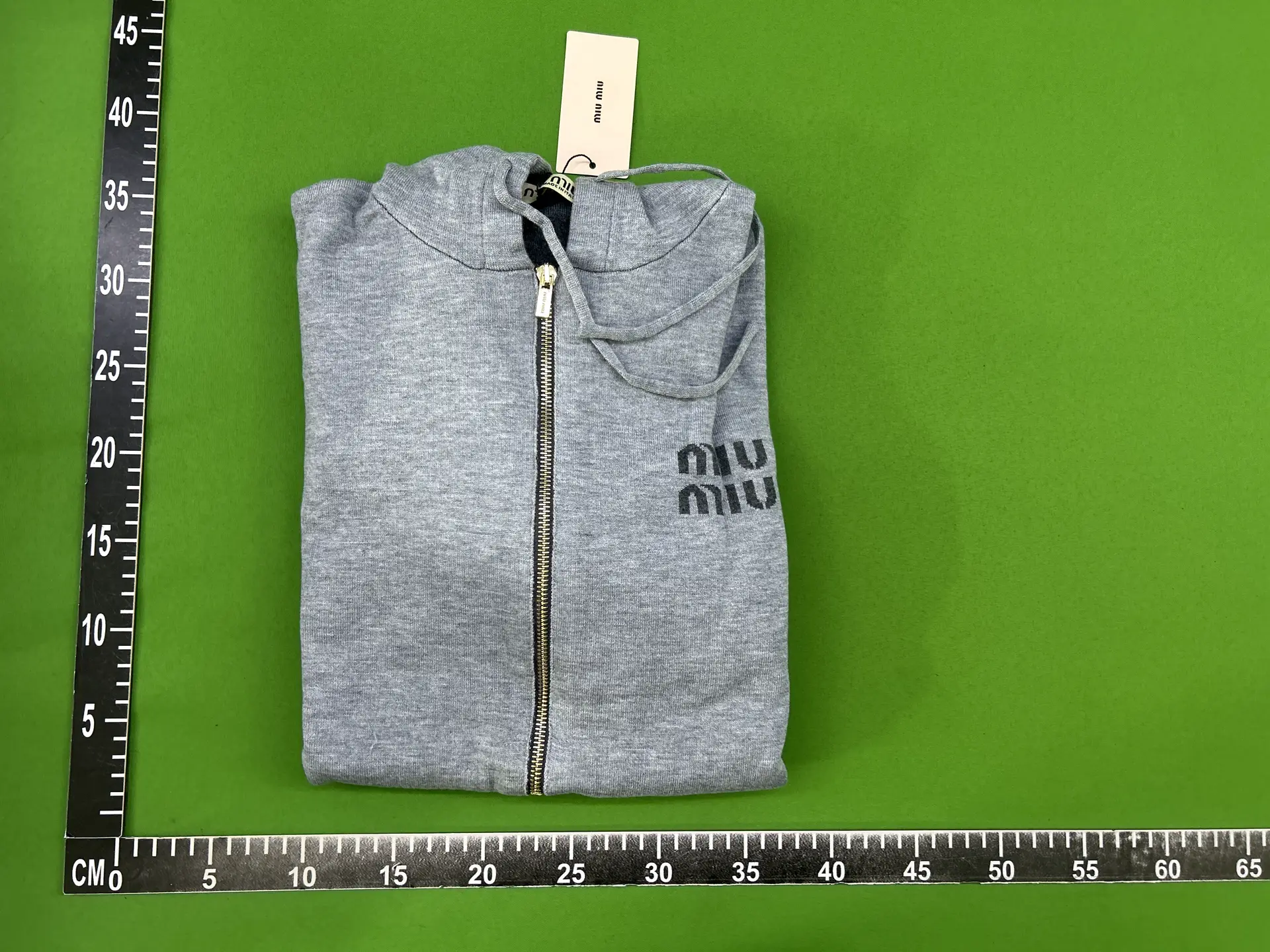 Miu Miu Grey Chest Logo Double Zipper Hooded Jacket