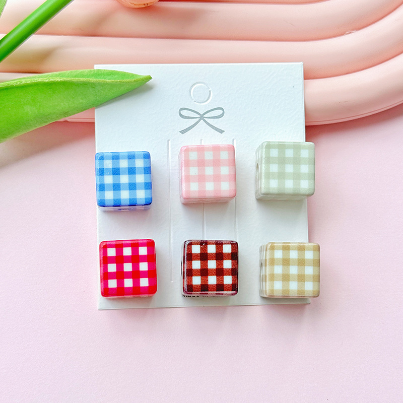 Acrylic Cow Pattern Printed Bead Plaid Square Beads Handmade DIY Bracelet Floral Butterfly Beads Jewelry Accessories