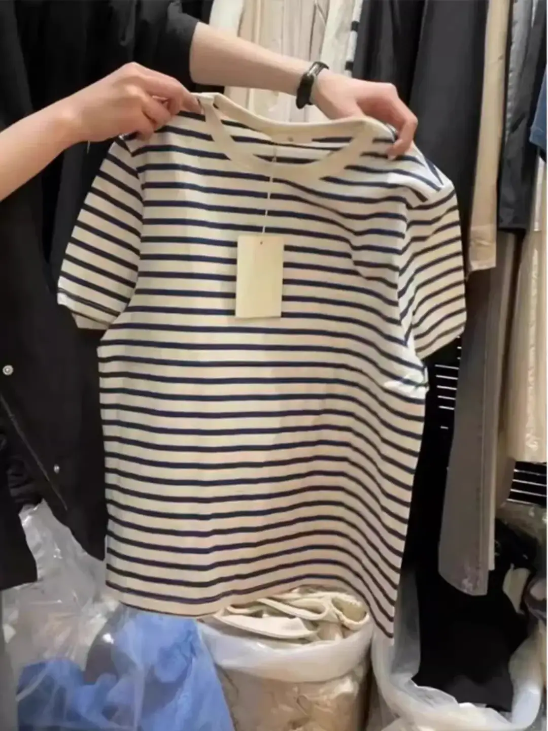 夏季纯棉条纹T恤女百搭宽松显瘦别致漂亮短袖上衣潮