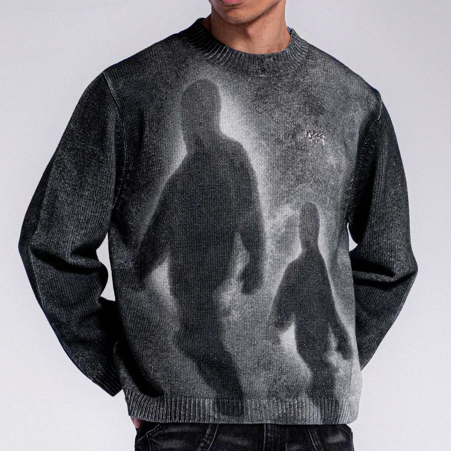 Trendy American Autumn and Winter Round Neck Figure Jacquard