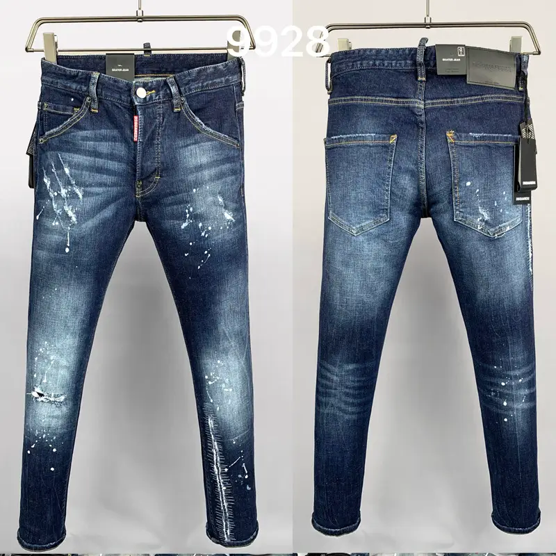 9928 personality ripped inkjet D2 high street tide brand jeans American cross-border men's Denim trousers Europe station Denim