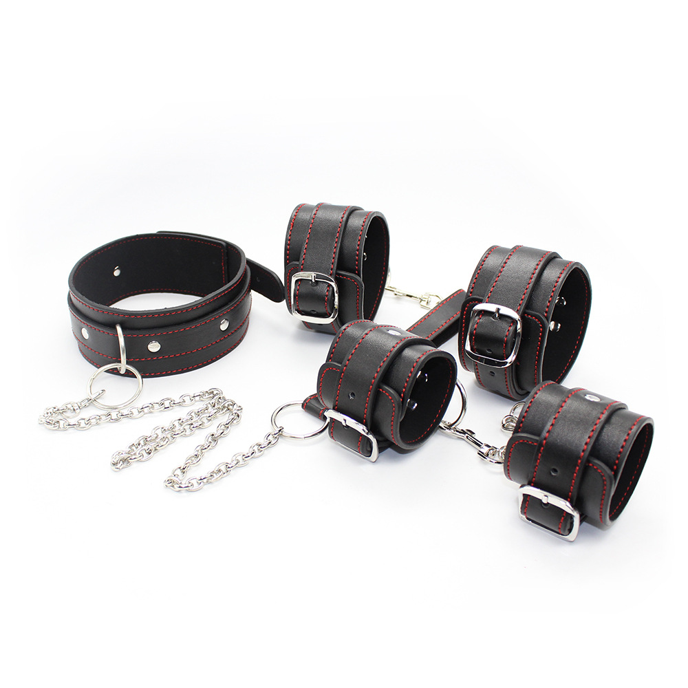 Fun Handcuffs Shackles Collar Three-Piece Leather Adult Sex Toys Bundled Shackles Alternative Couples Flirting Supplies