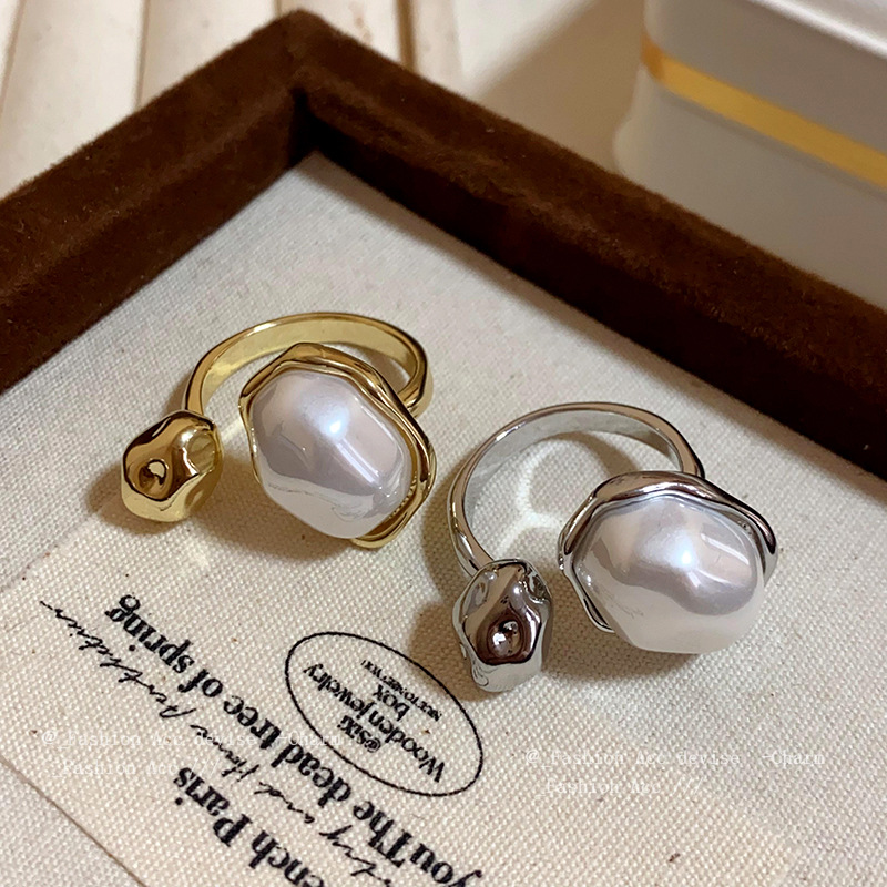 Real Gold Plated Pearl Oval Opening Ring Light Luxury Retro Elegant Finger Ring Fashion High-end Sense Bracelet Wholesale