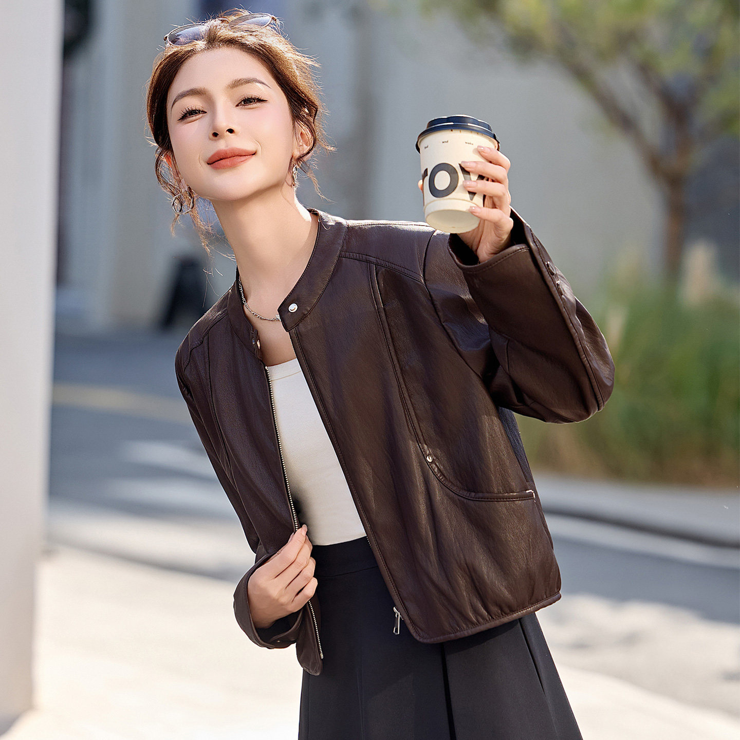 Retro Casual Leather Jacket for Women 2026 Spring New Short Style Stand Collar Loose Biker Style Versatile Jacket Coat