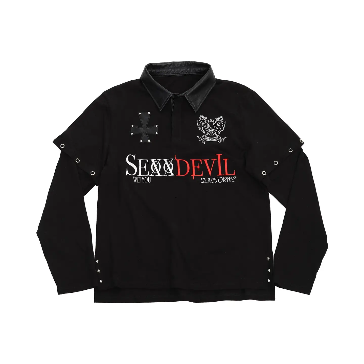 Sexxdevil'Party Series' No. 69 Studded Leather Collar Fake Two-Piece Long Sleeve Polo ShirtProduct LinkRefresh