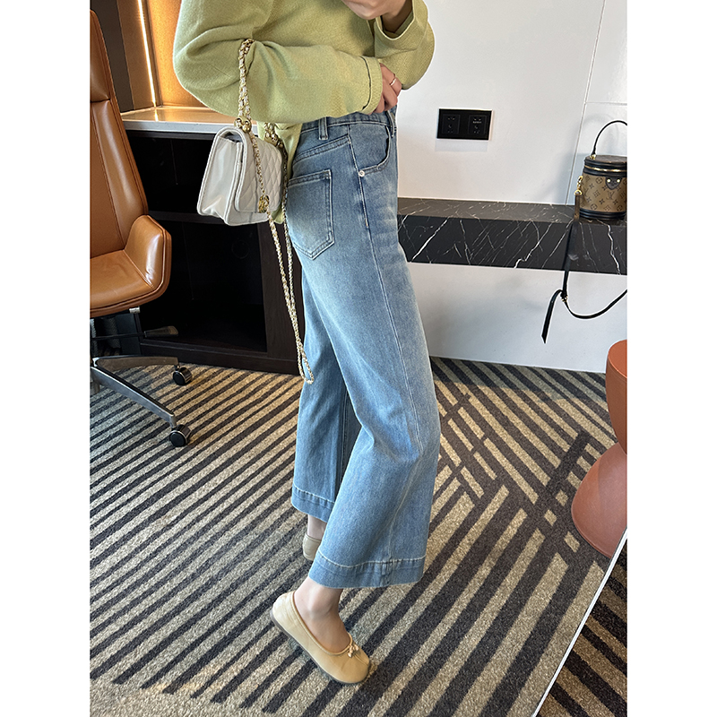 Roar wall push ~! Small micro-pull jeans women's 2025 spring new blue loose lazy 89 pants