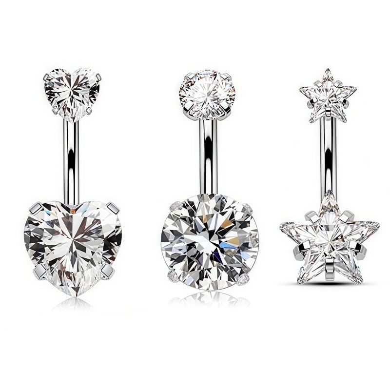 Cross-Border Popular Zircon Belly Button Ring with Double Diamond Design, Amazon Piercing Jewelry