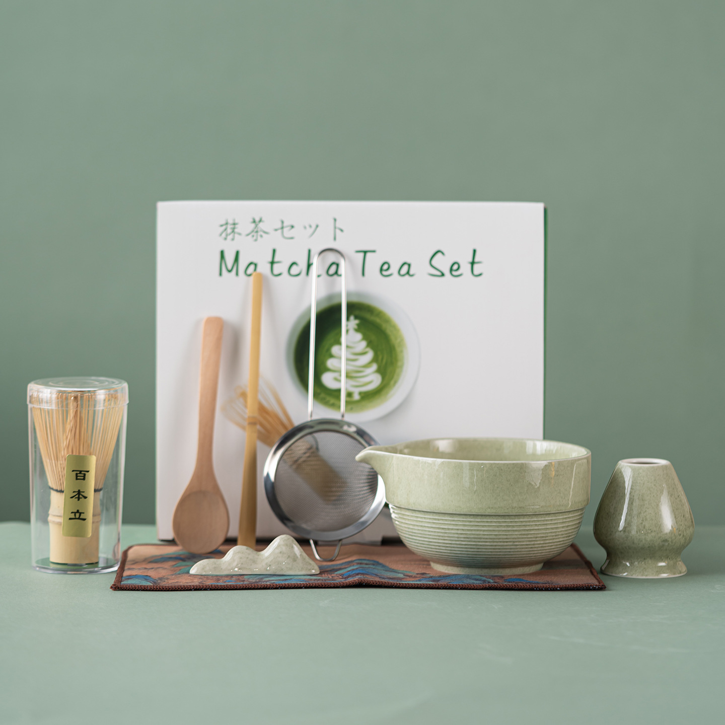Matcha Tea Set Matcha Color Four-Piece Set Eight-Piece Set Amazon's Popular Japanese Tea Whisk Matcha Bowl