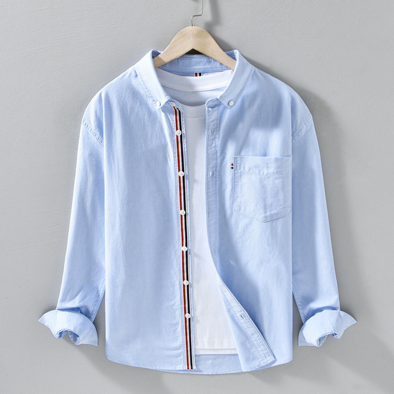 Spring and Autumn Men's British Style Oxford Long-Sleeve Shirt, Trendy Loose Fit, Versatile and Fresh Men's Casual Shirt 3321
