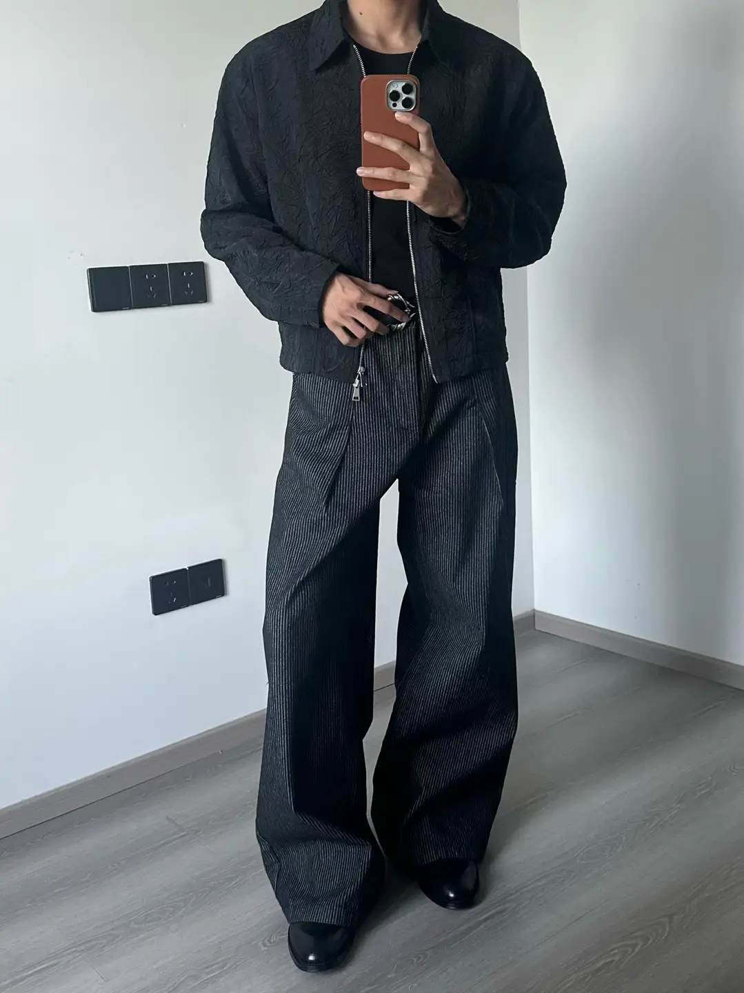 Xanvas black striped pleated wide leg original cow 14oz washed A-line jeans straight tube loose and versatile commuting