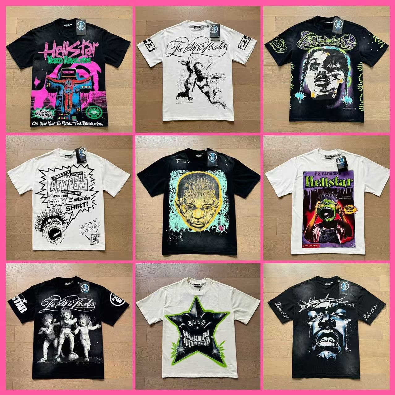 Cross-Border American Trendy Brand Hell Star Washed and Distressed Letters Loose Youth Short-Sleeved Street T-Shirt for Men and Women