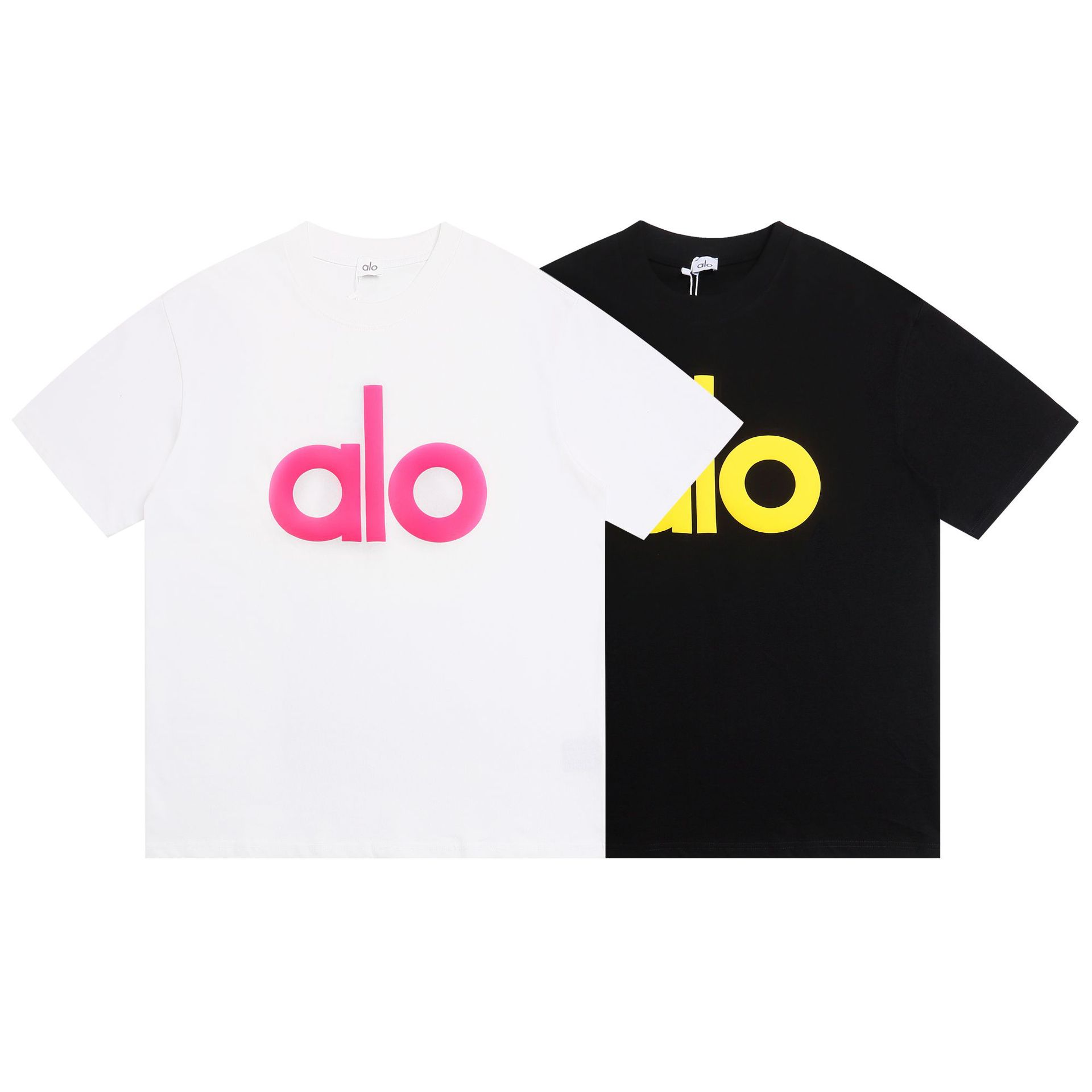 High-End Independent Alo Front Chest Colorfulful Large Letter Foam Printed Short-Sleeved T-Shirt Loose High Weight Cross-Border
