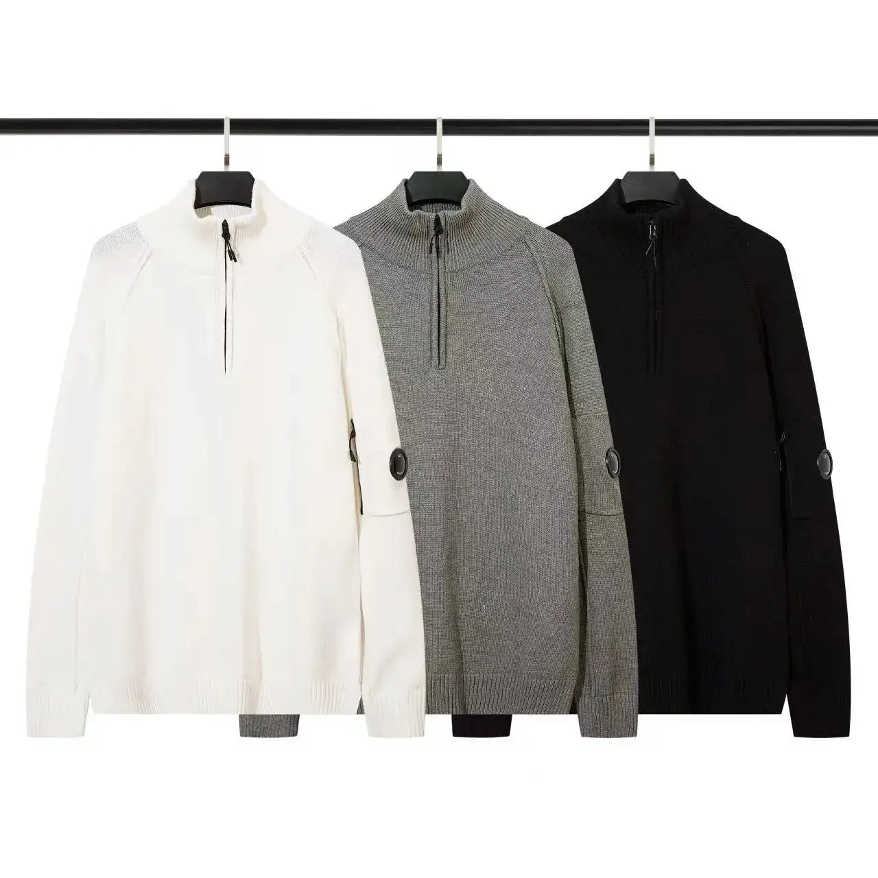 Lens badge functional knitted sweater autumn and winter pullover stand collar half zipper knitted wool sweater