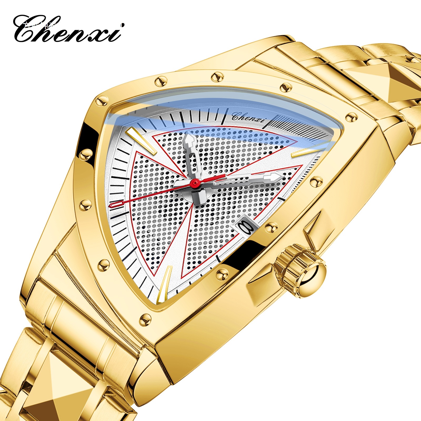 Chenxi High-Looking Triangular Hollow Men's Watch Cross-Border Hot-Selling Luminous Waterproof Steel Band Quartz Watch Men's Watch